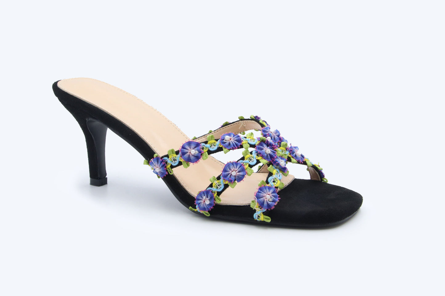 Black Floral Charm Sandals