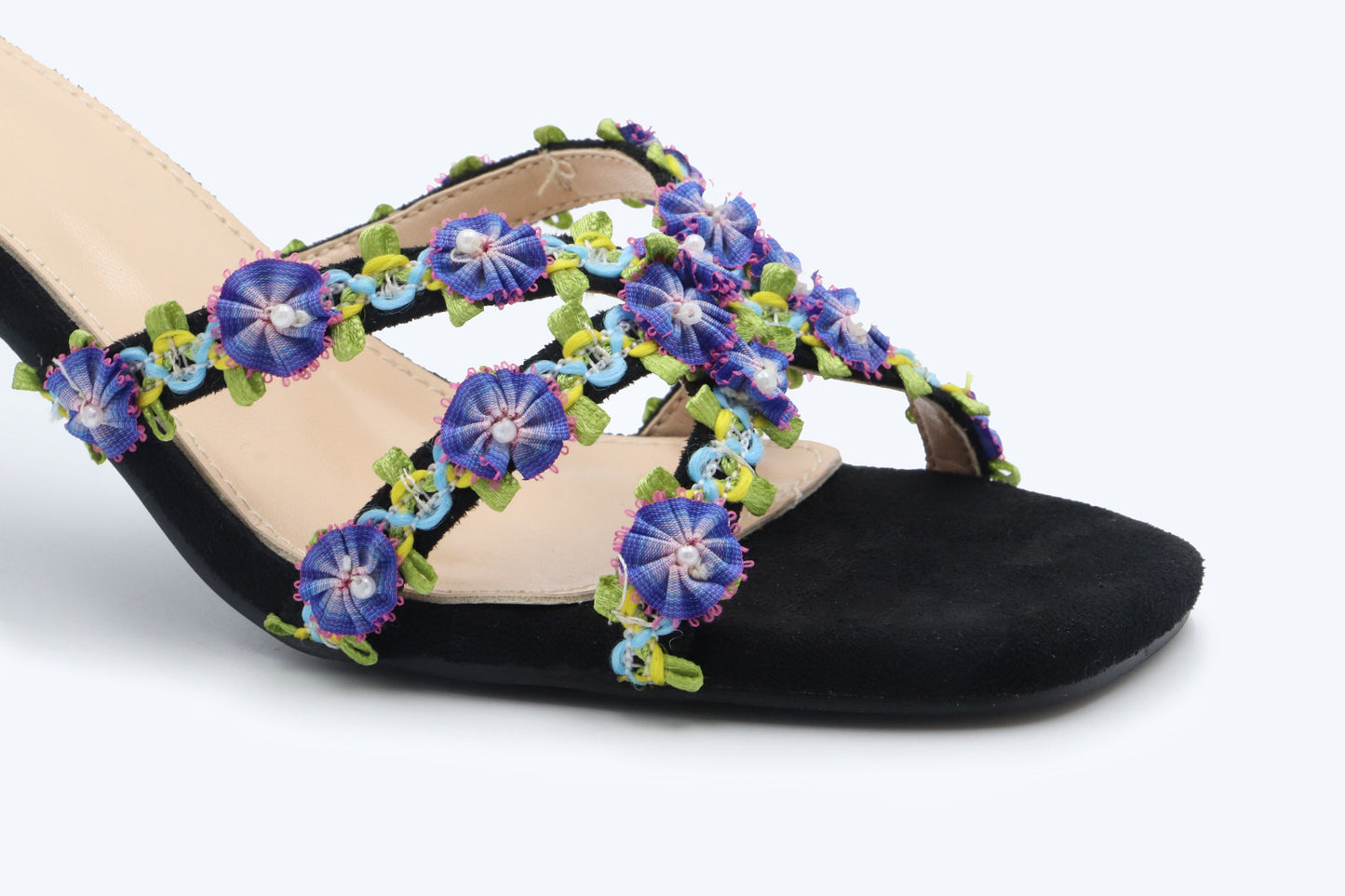 Black Floral Charm Sandals