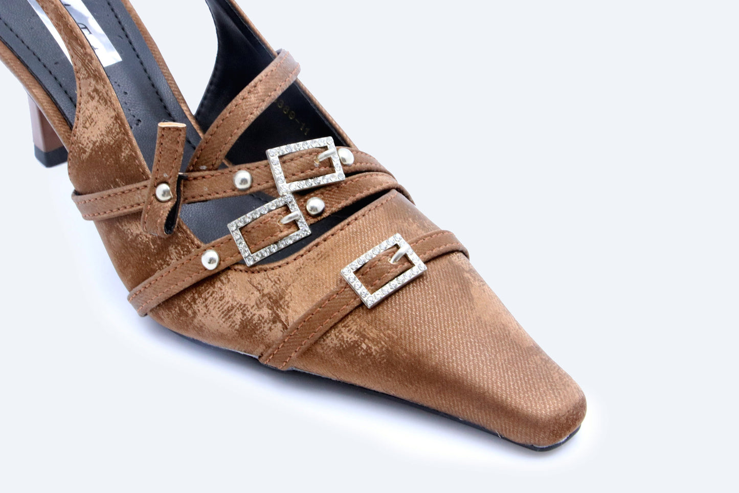 Brown Buckle Slingback Heels
