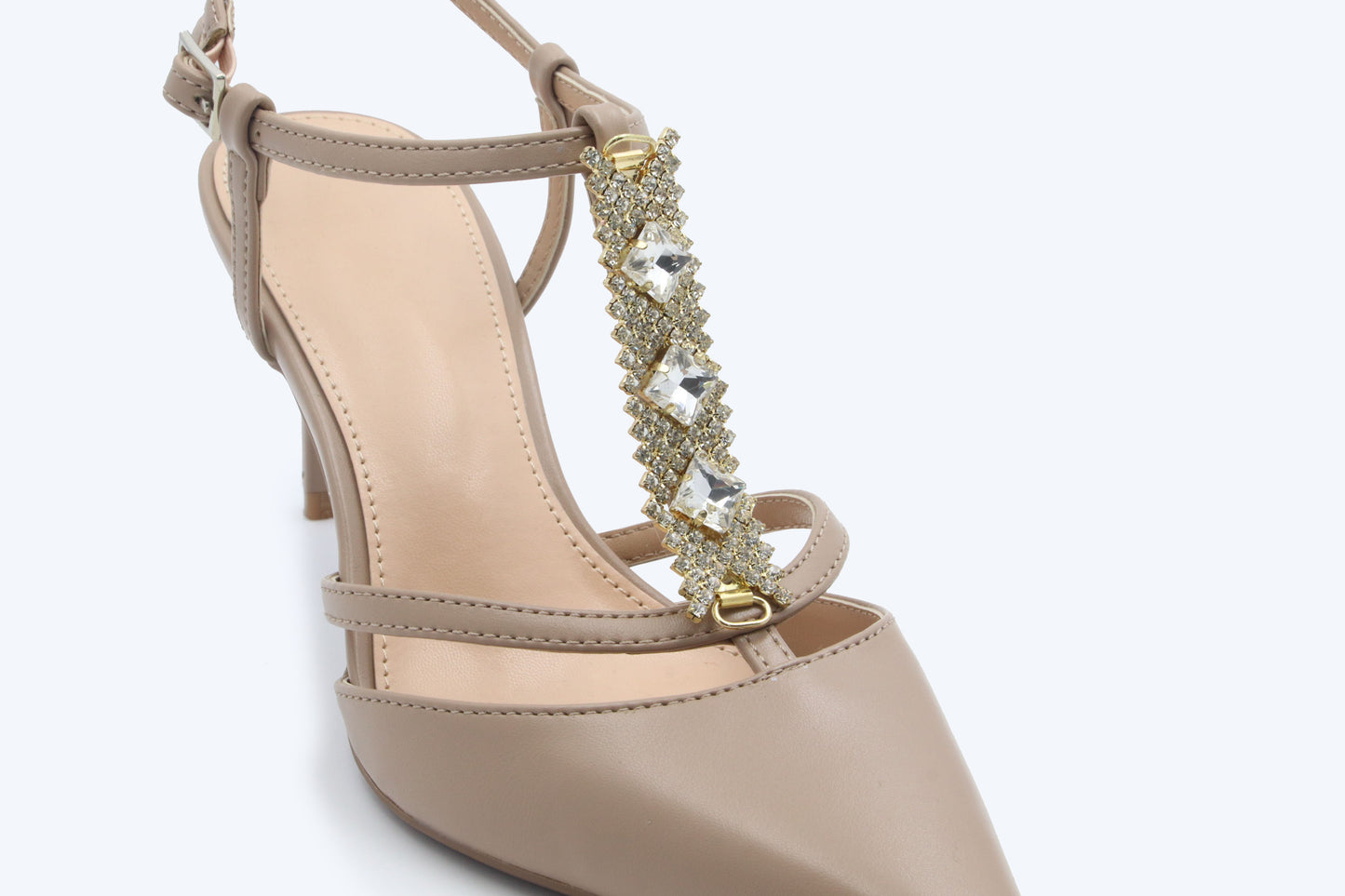 Nude Gem T-Strap Heels