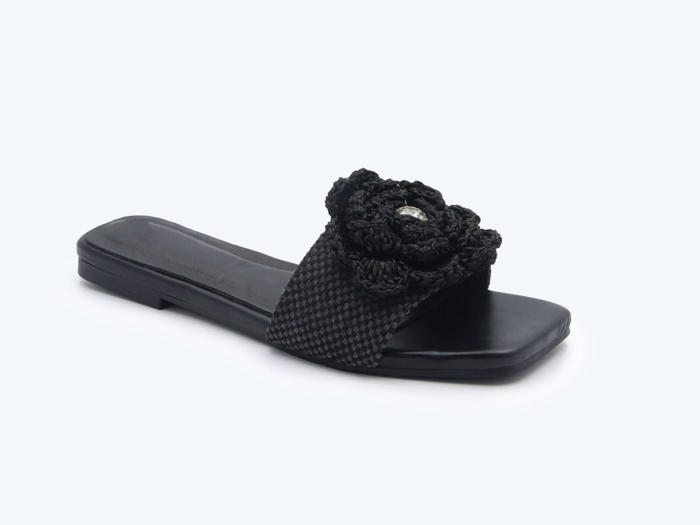 Black Crochet Bloom Flat