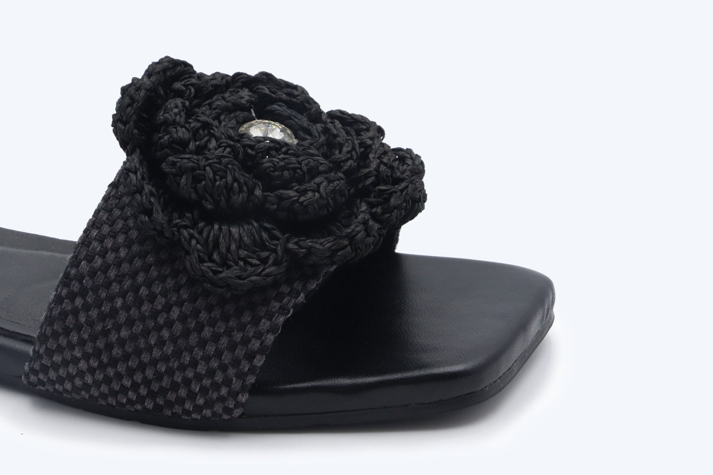 Black Crochet Bloom Flat
