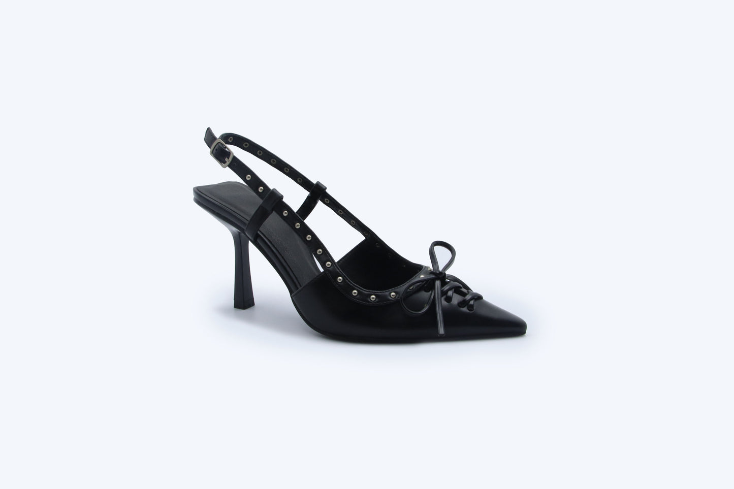 Black Tie-Up Sling Heels