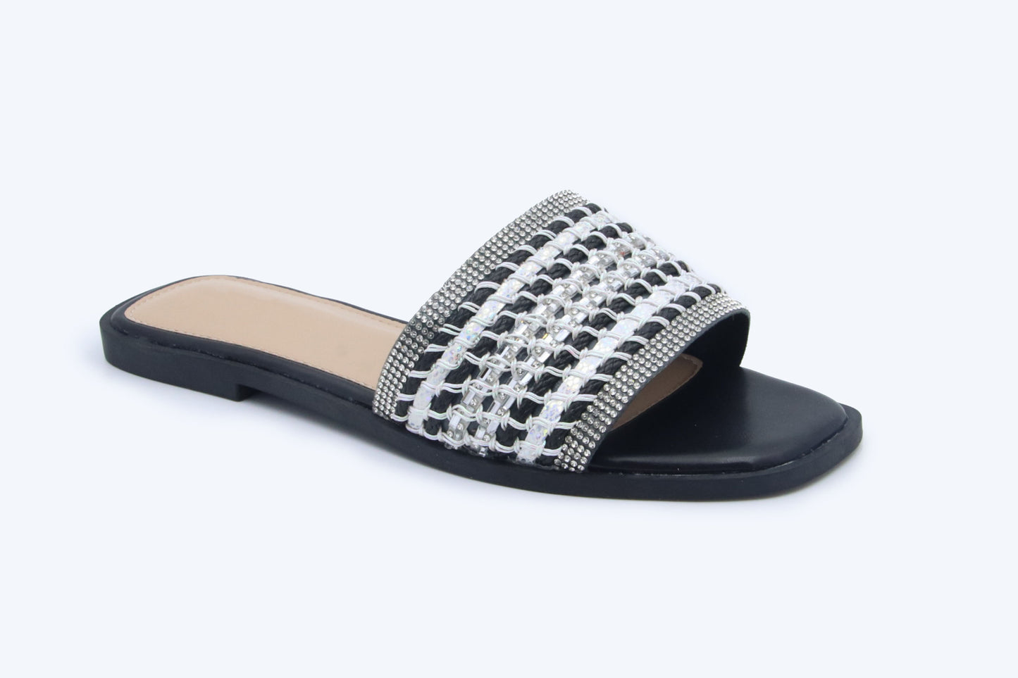 Black Sparkle Weave Flats