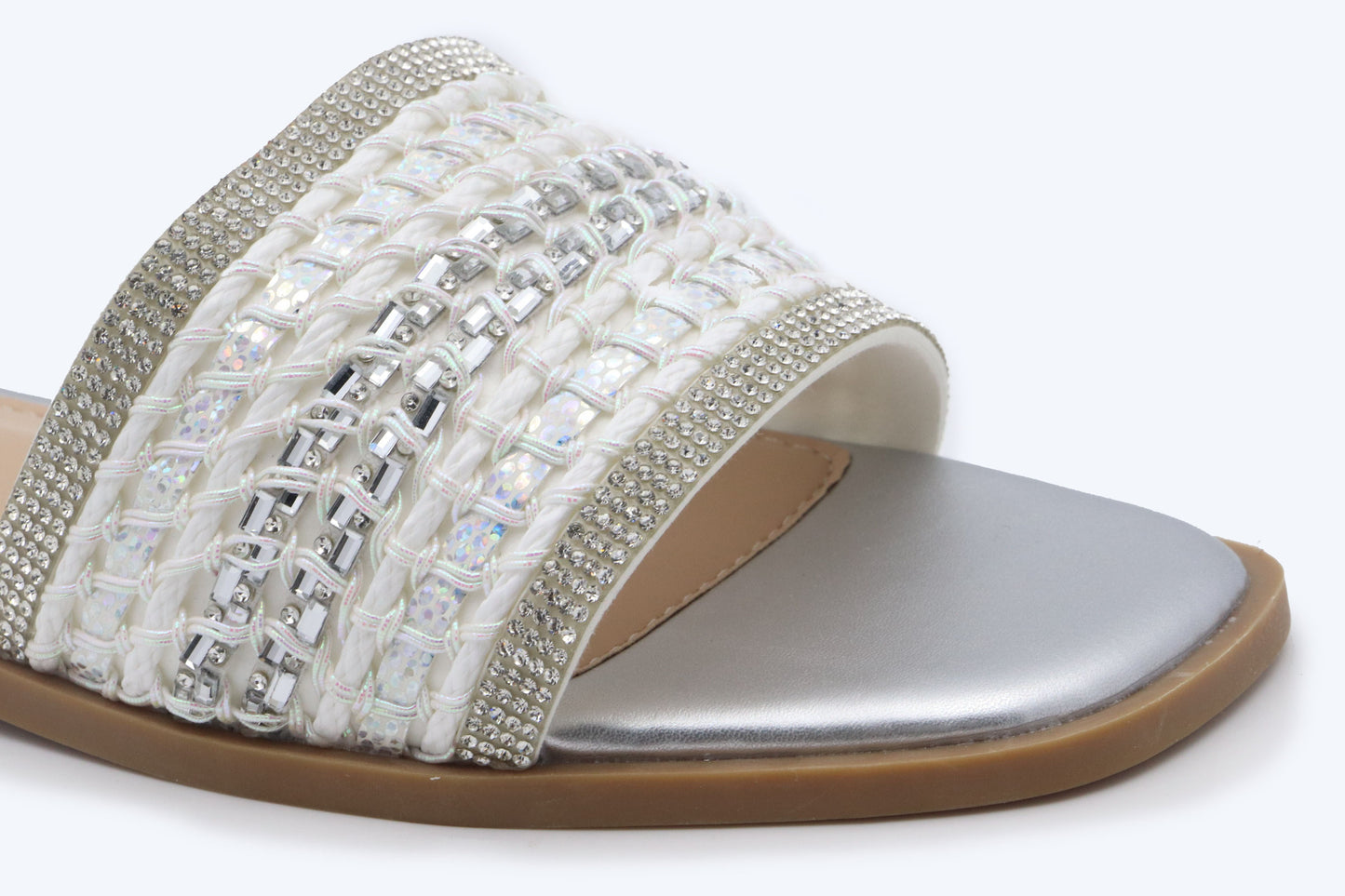 White Sparkle Weave Flats
