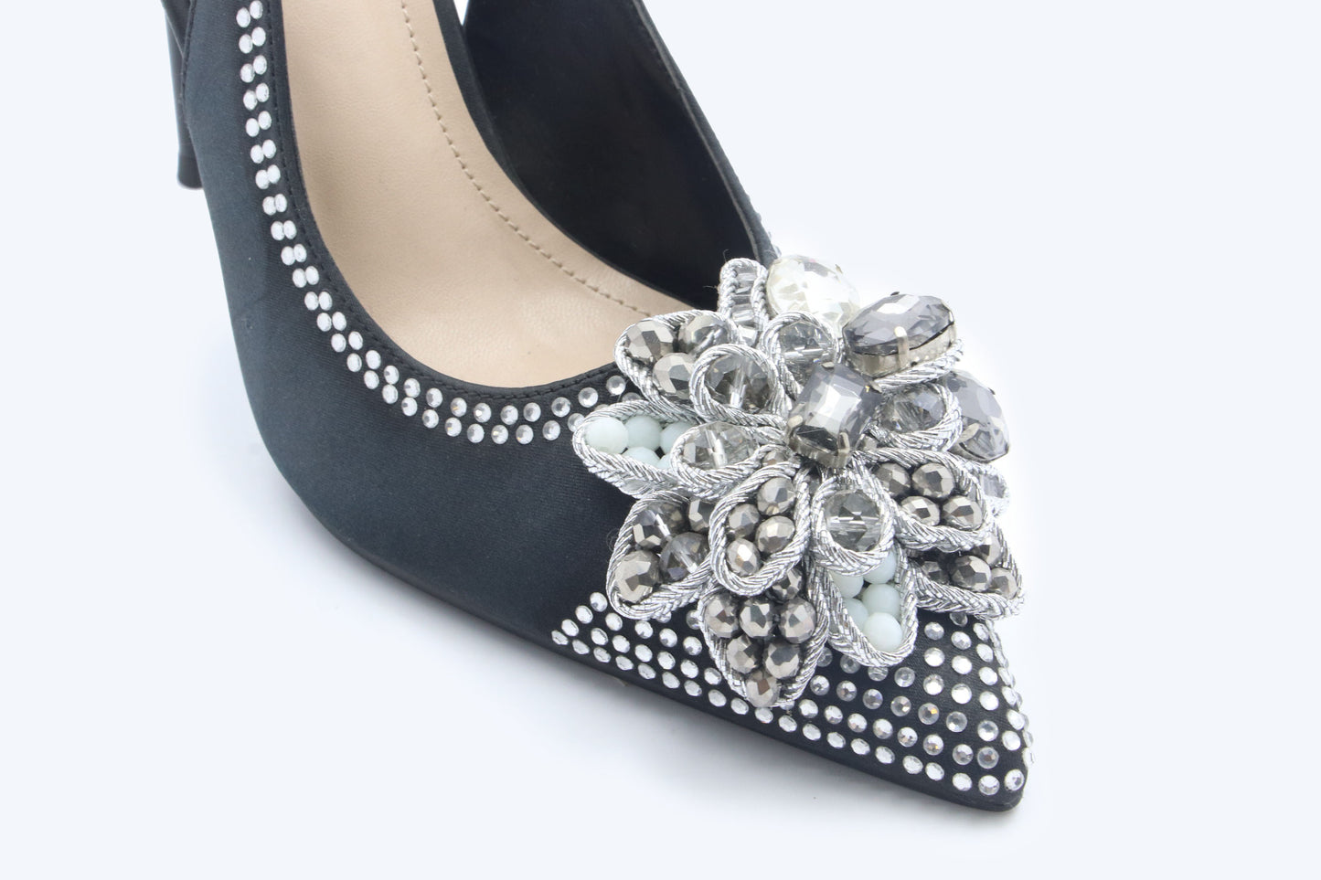 Black Sparkle Flower Heel