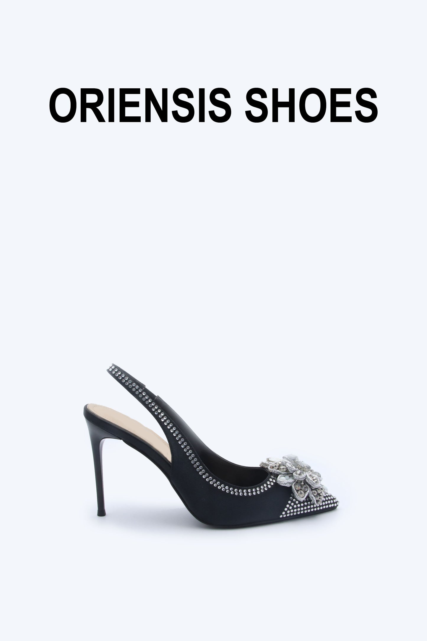 Black Sparkle Flower Heel