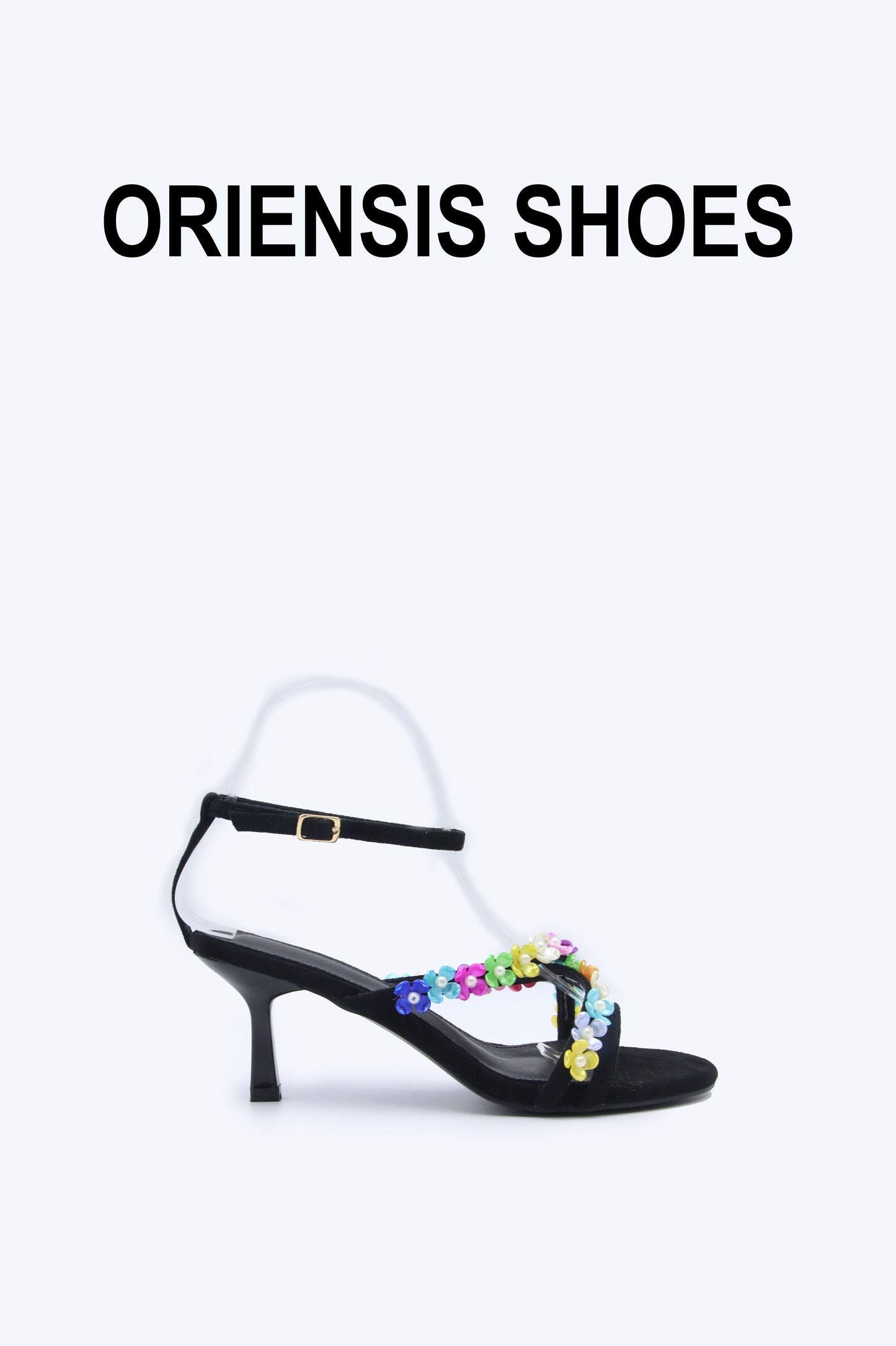 Black Floral Charm Heels