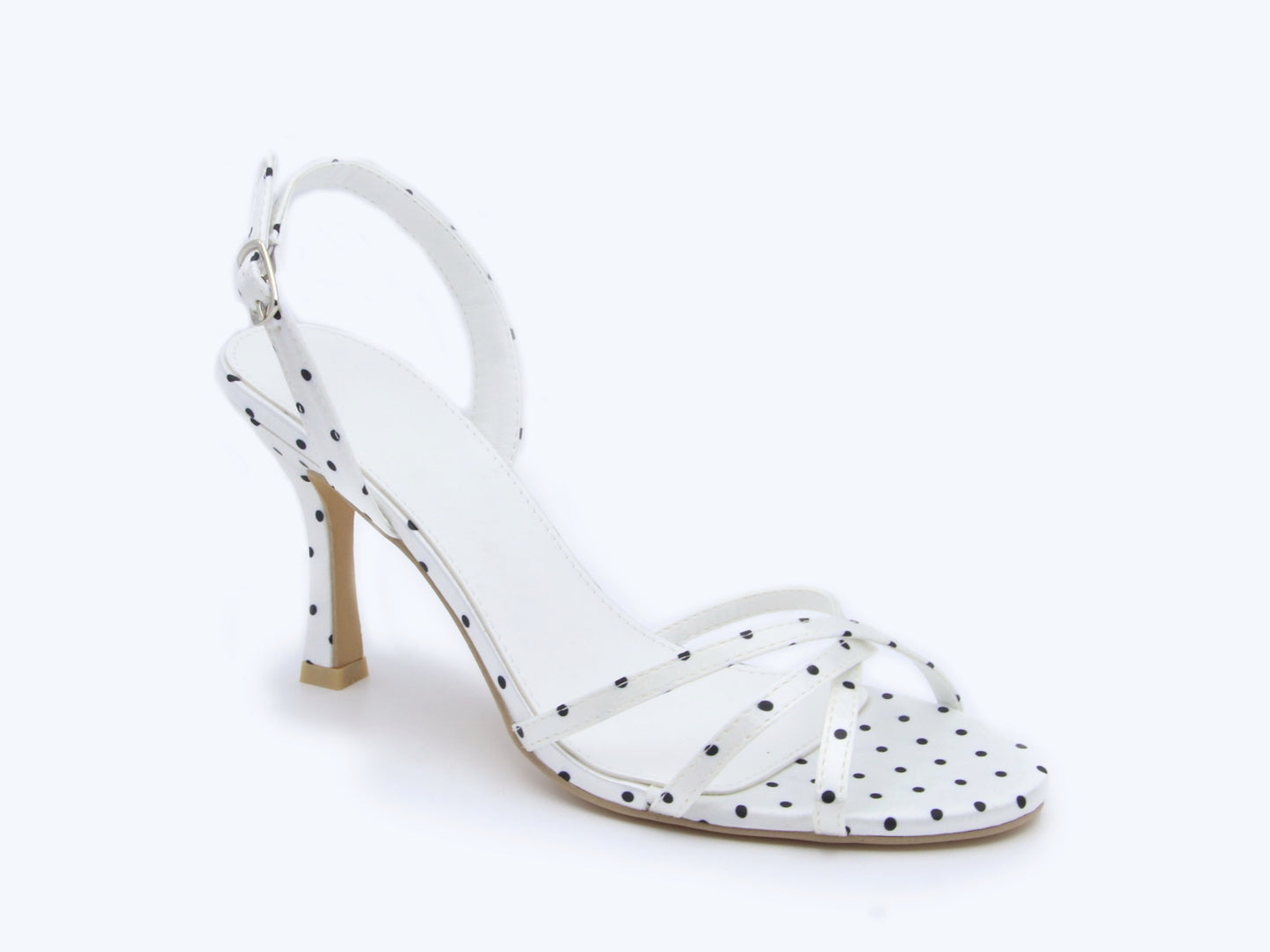 White Polka Strap Heel
