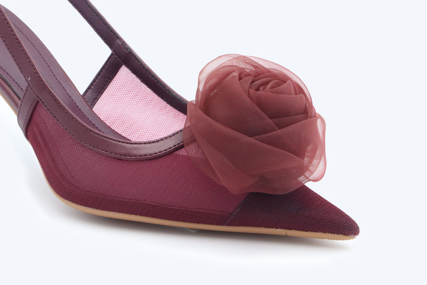 Maroon Mesh Rose Heels