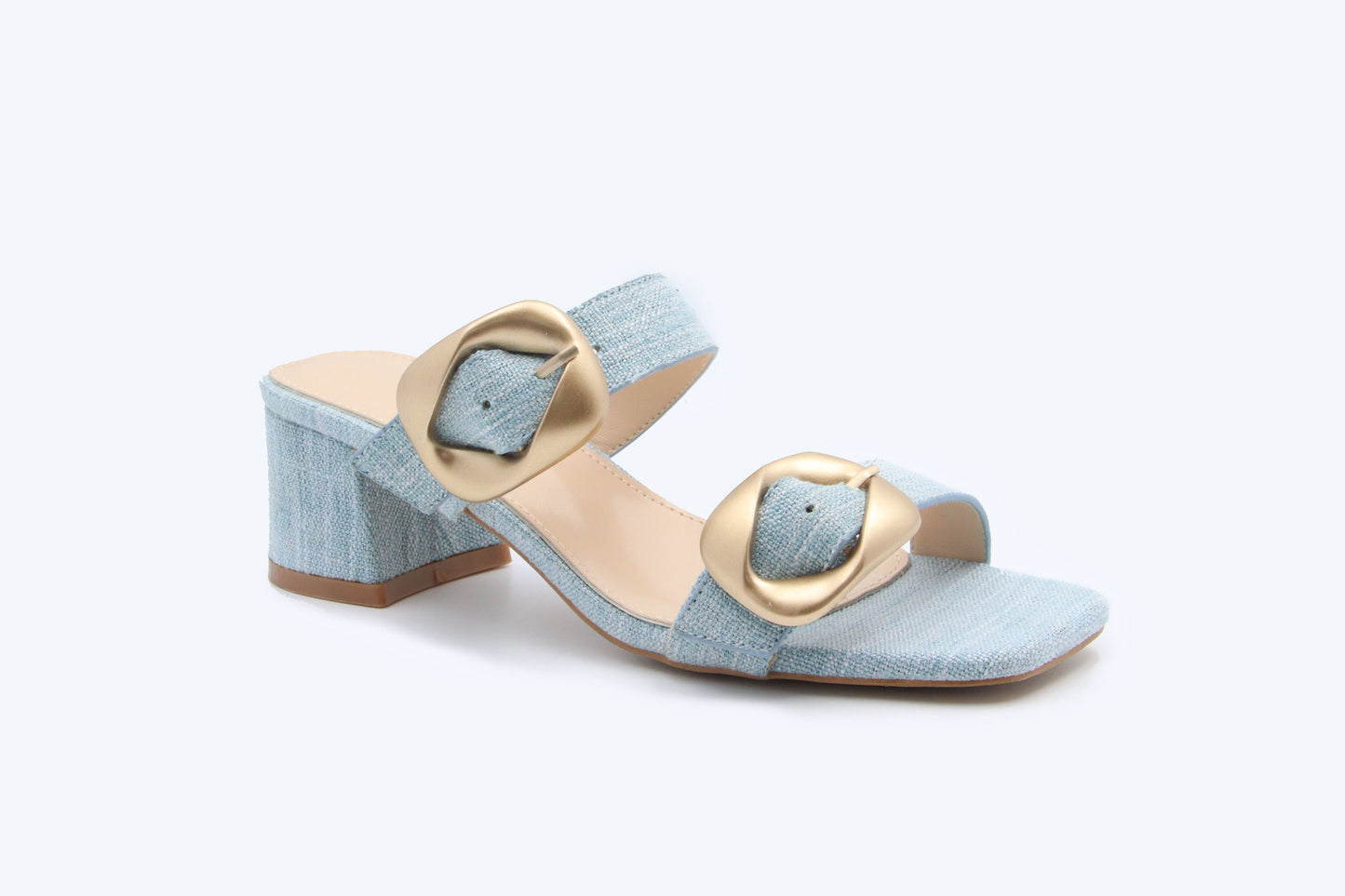 Blue Denim Buckle Mule