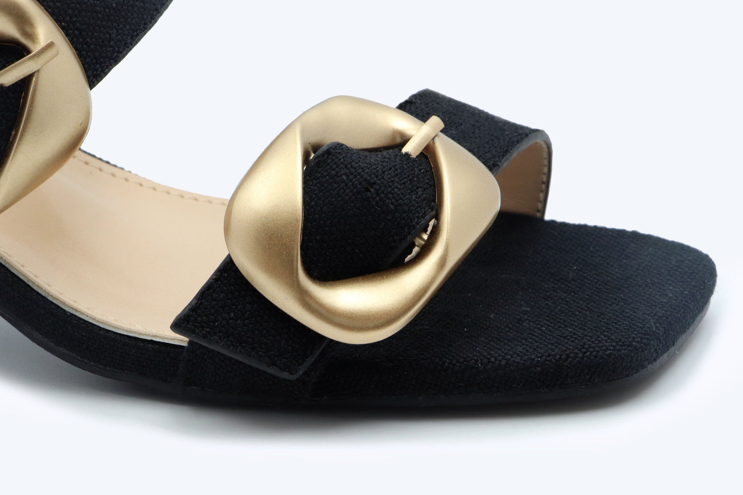 Black Denim Buckle Mule