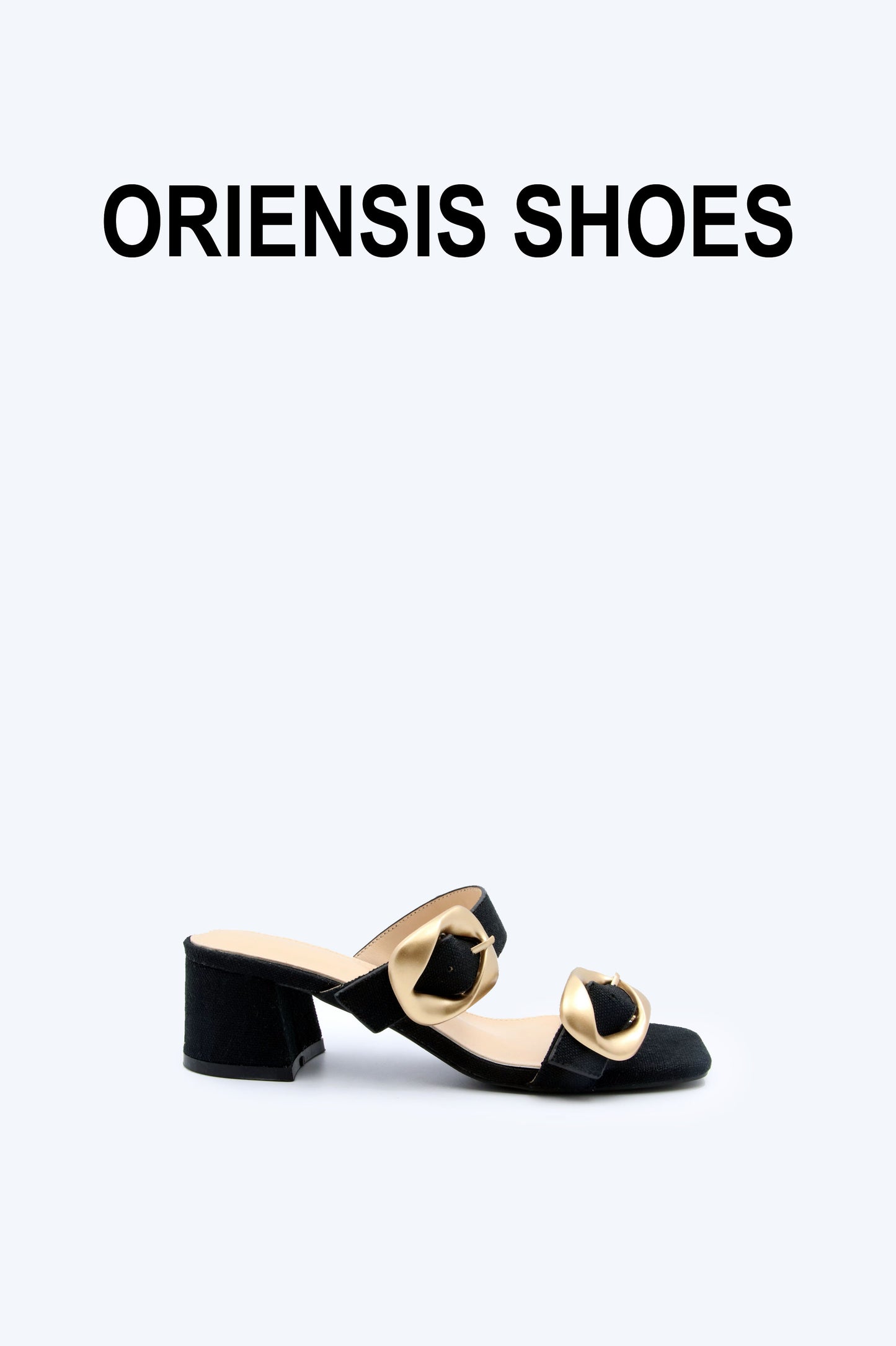 Black Denim Buckle Mule