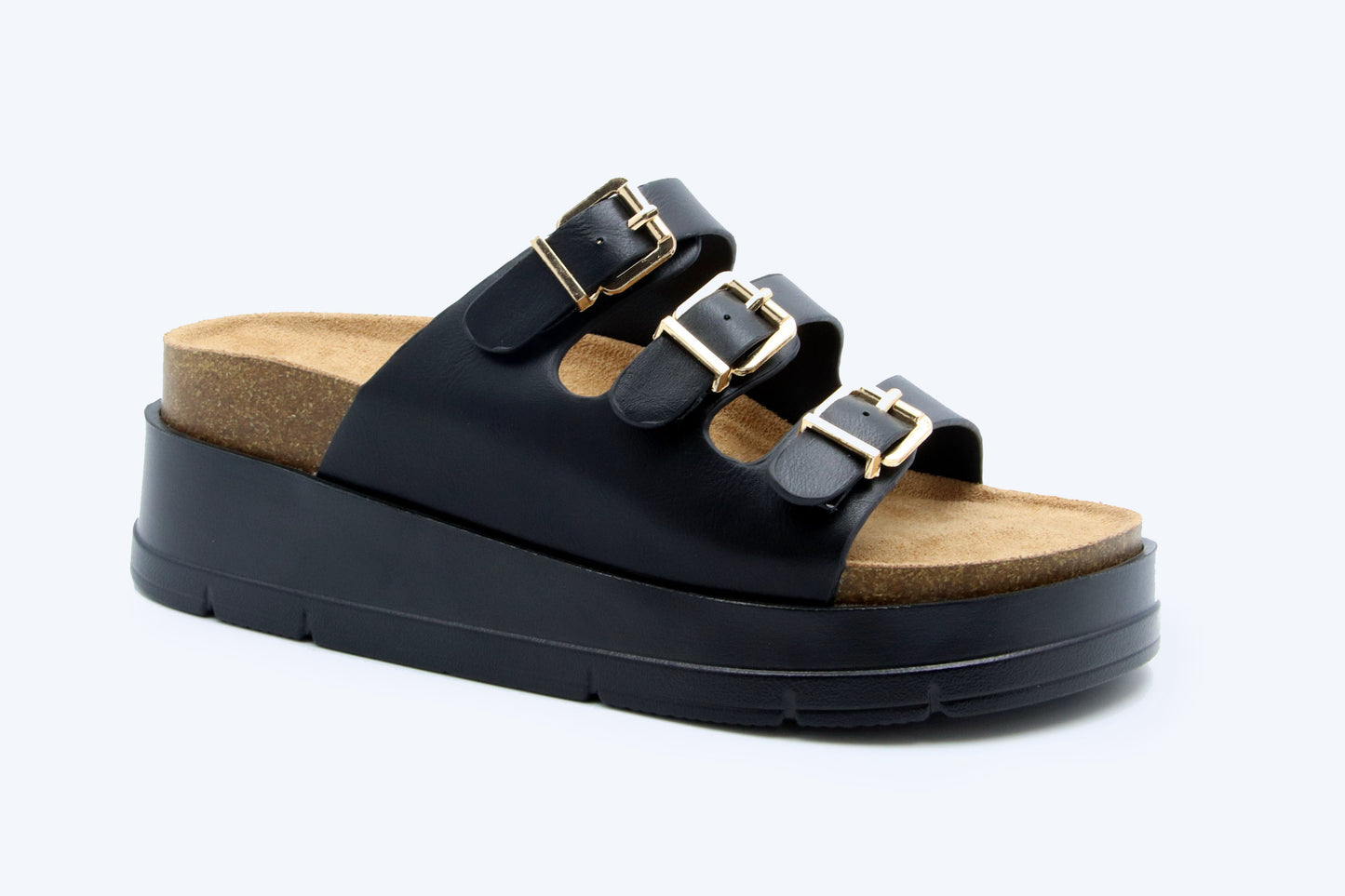 Black Triple Buckle Flats