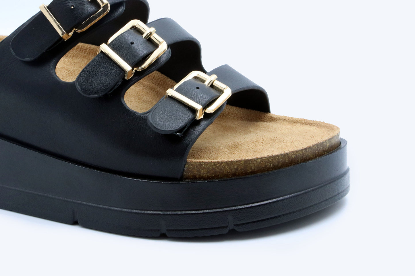 Black Triple Buckle Flats