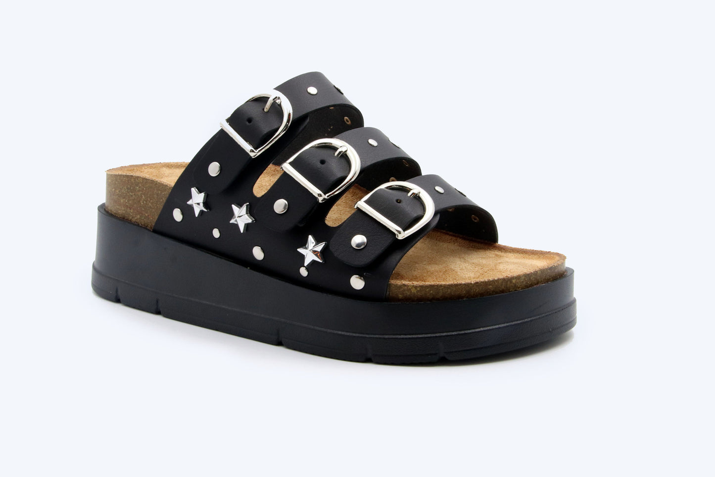 Black Star Triple Buckle Flats