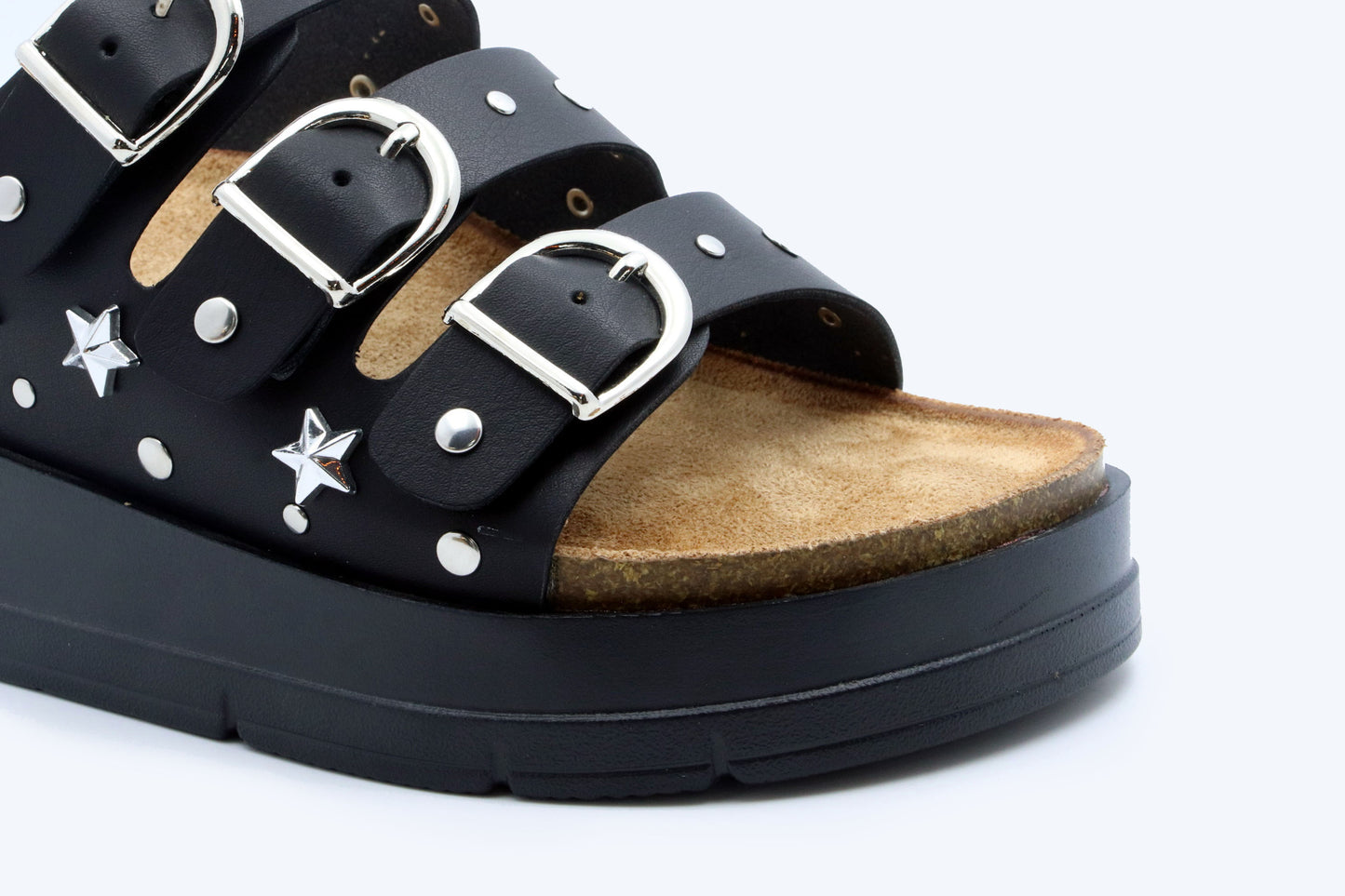 Black Star Triple Buckle Flats