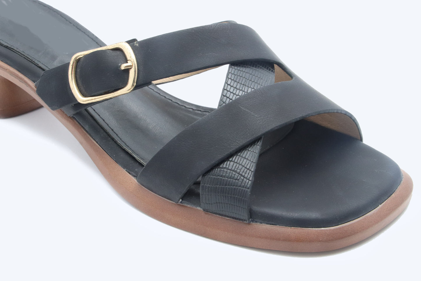 Black Buckle Cross Slippers