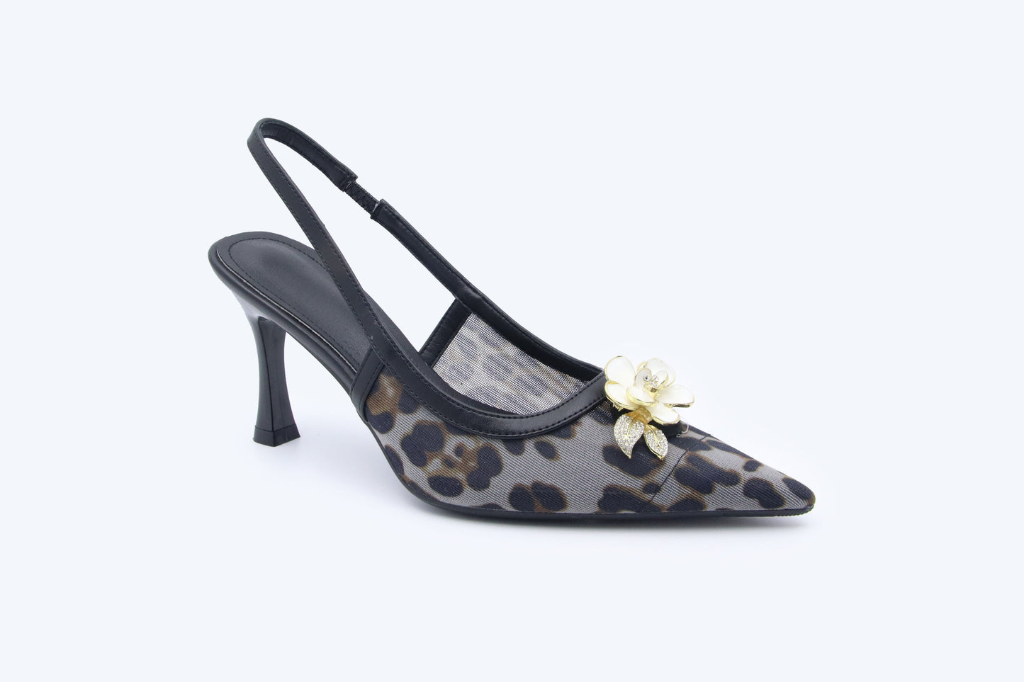 Black Mesh Blossom Heel
