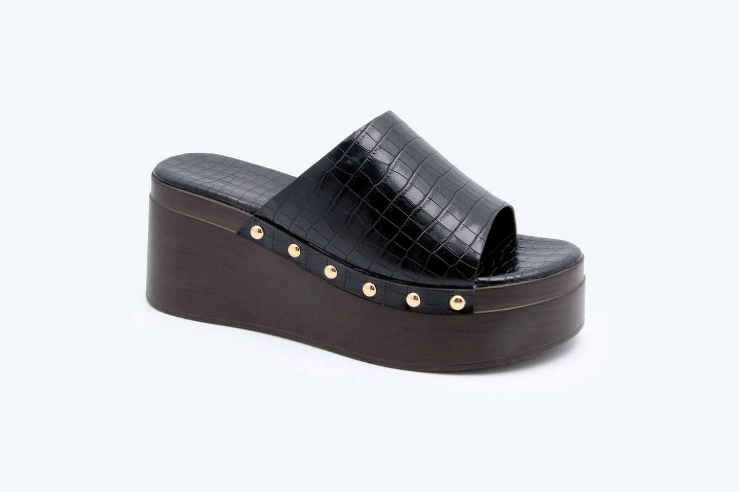 Black Rivet Wedge Sandal
