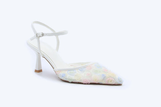 White Floral Mesh Heel