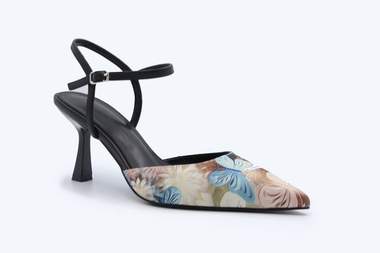 Black Floral Mesh Heel