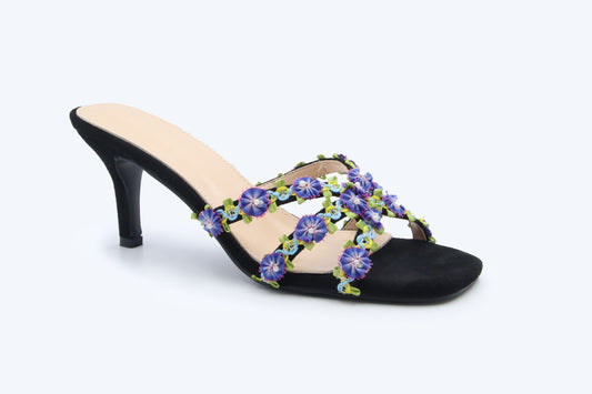 Black Floral Charm Sandals