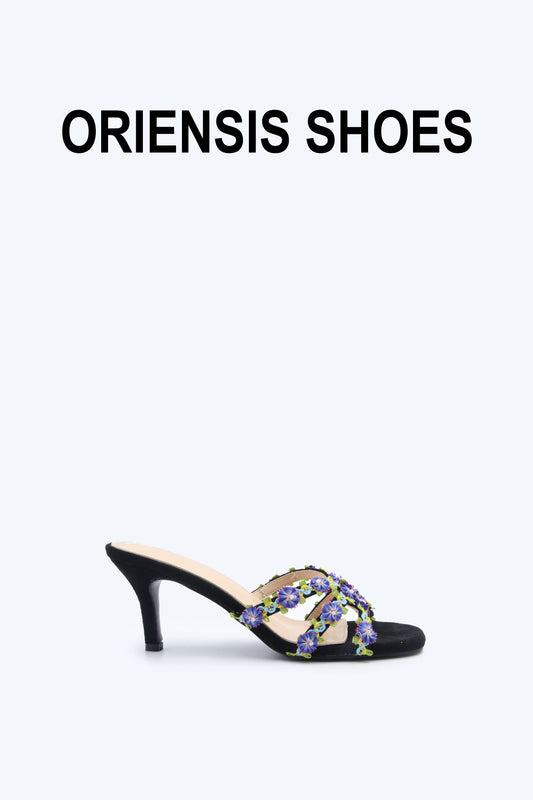 Black Floral Charm Sandals