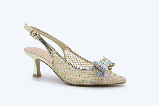 Gold Mesh Bow Heels