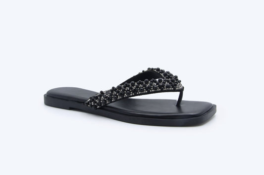 Black Gem Thong Flat