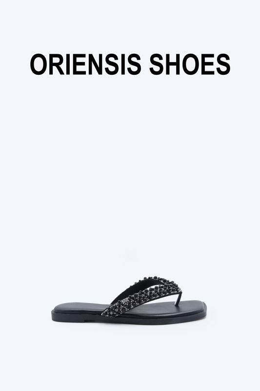 Black Gem Thong Flat