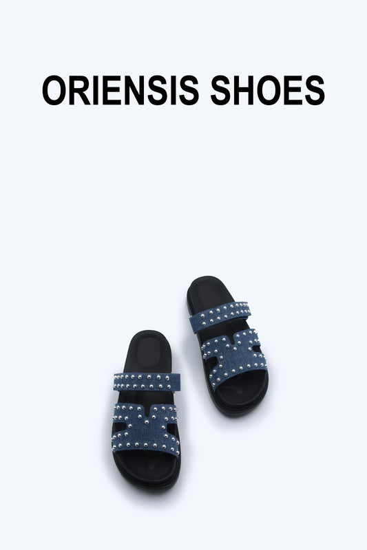 Blue Denim Studs Flats