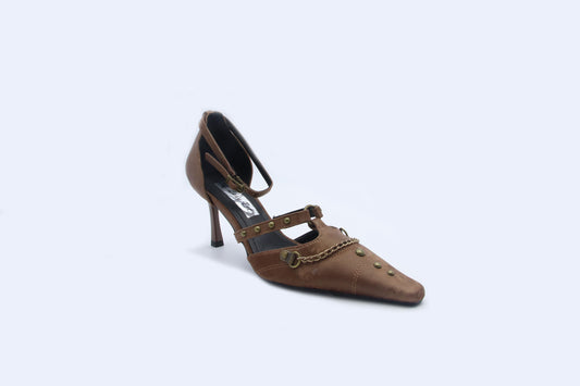 Brown Elegant Buckle Heels