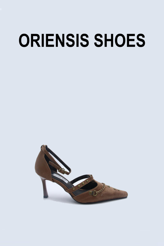 Brown Elegant Buckle Heels