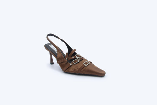 Brown Buckle Slingback Heels