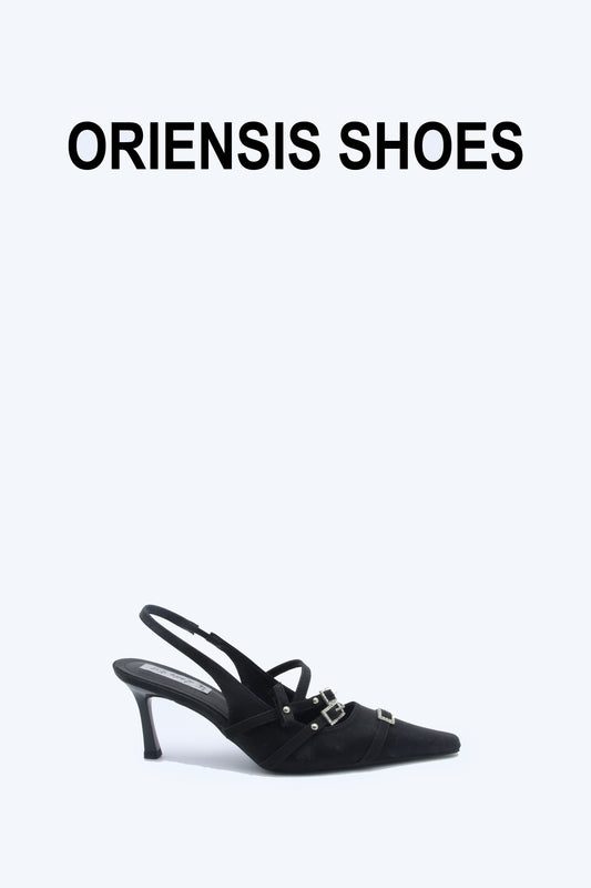Black Buckle Slingback Heels