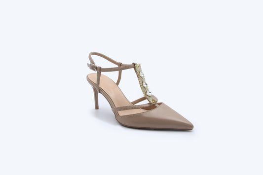 Nude Gem T-Strap Heels