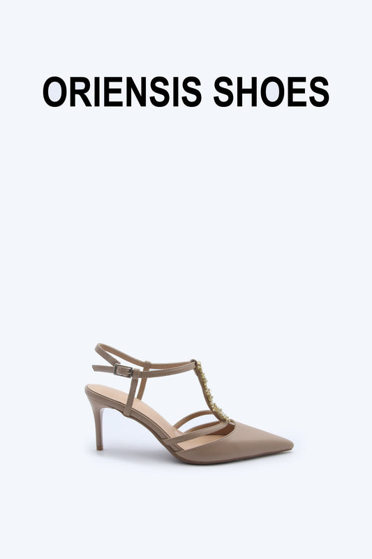 Nude Gem T-Strap Heels