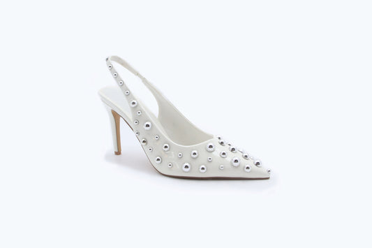 White Stud Slingback Heels
