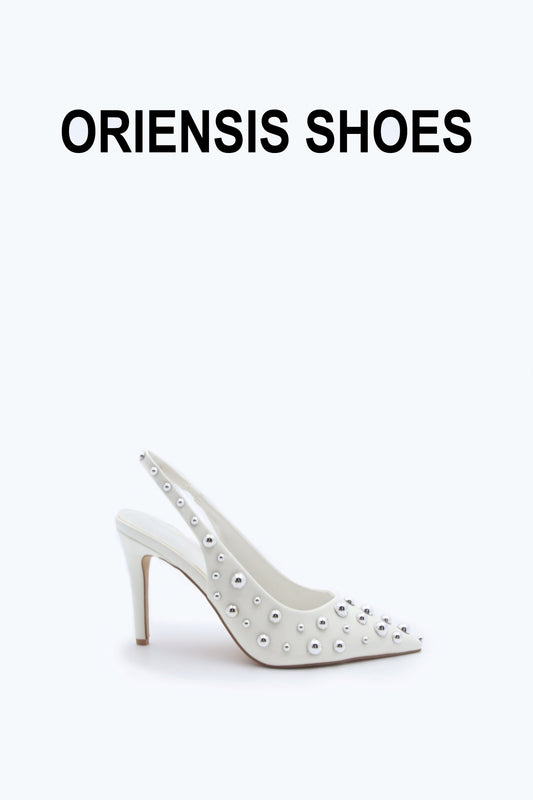White Stud Slingback Heels