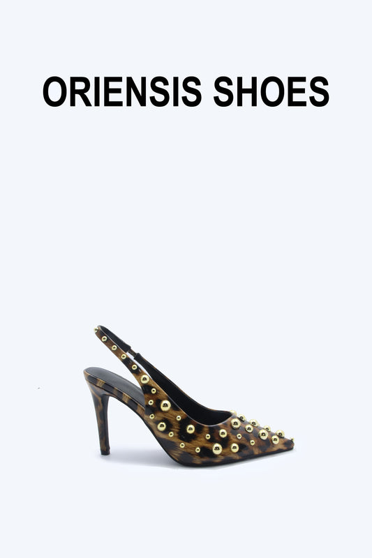 Leopard Stud Slingback Heels