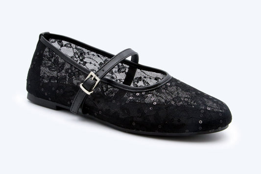 Black Mesh Grace Flat