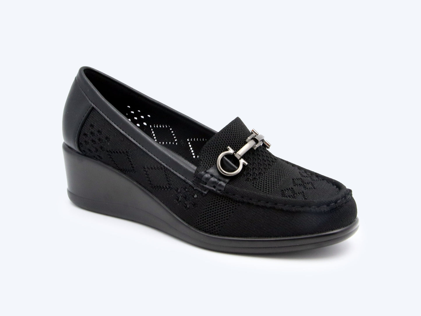Black Weave Buckle Flat