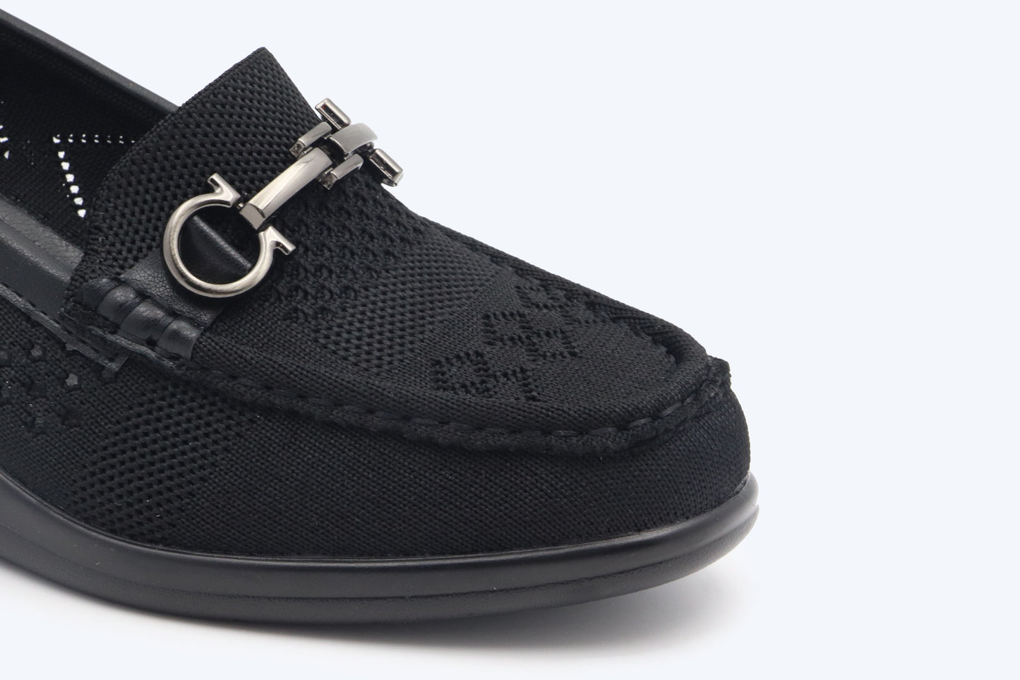 Black Weave Buckle Flat