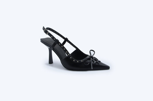 Black Tie-Up Sling Heels