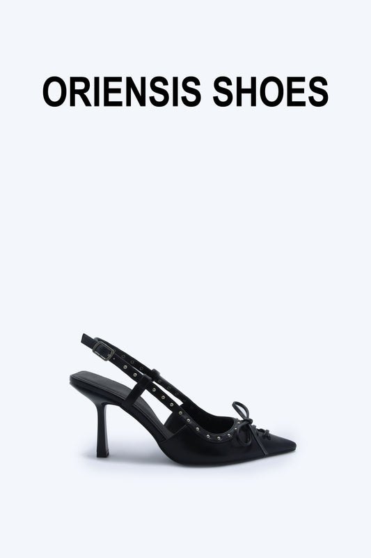 Black Tie-Up Sling Heels