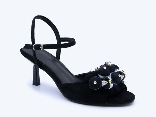 Noir PomPom Heels