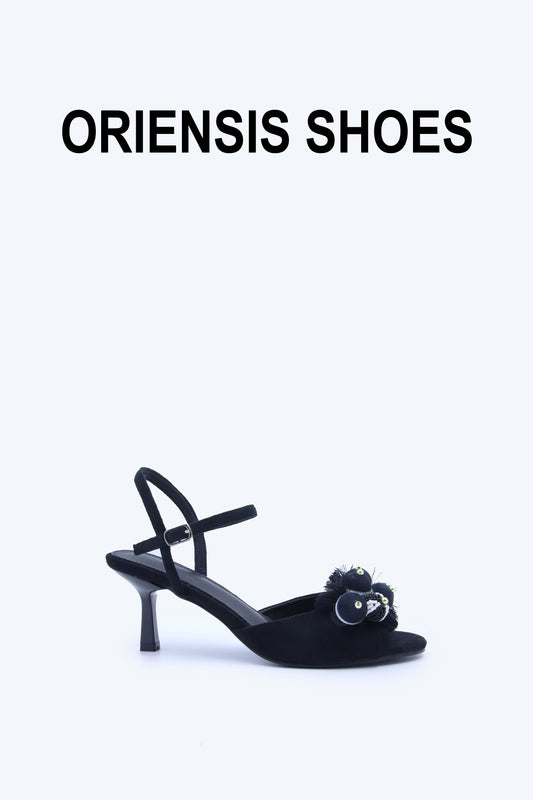 Noir PomPom Heels