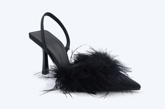 Black Fuzzy Blush Heels