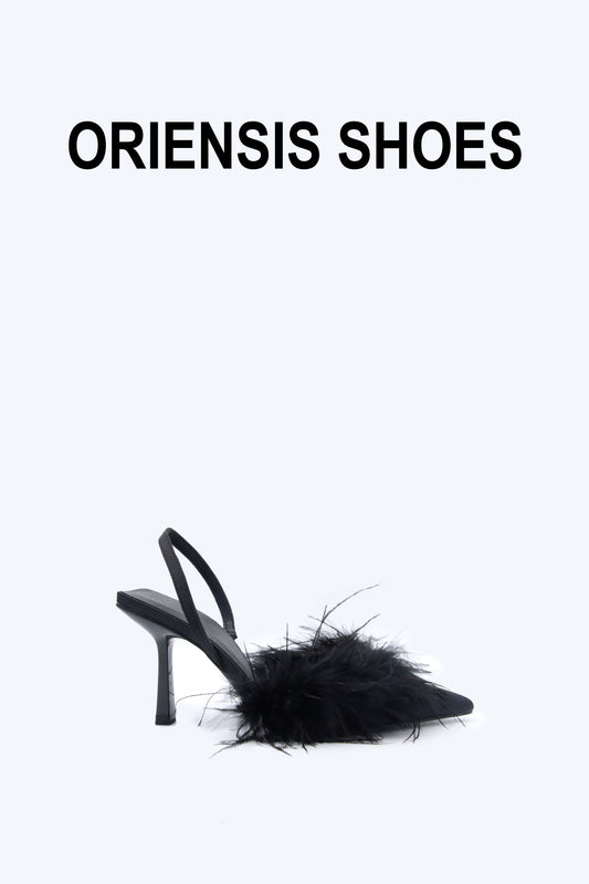 Black Fuzzy Blush Heels